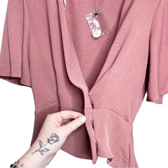 Primark Womens Short Sleeve Wrap Button Dusty Rose Peplum Formal Crop Top Blouse - Picture 4 of 16